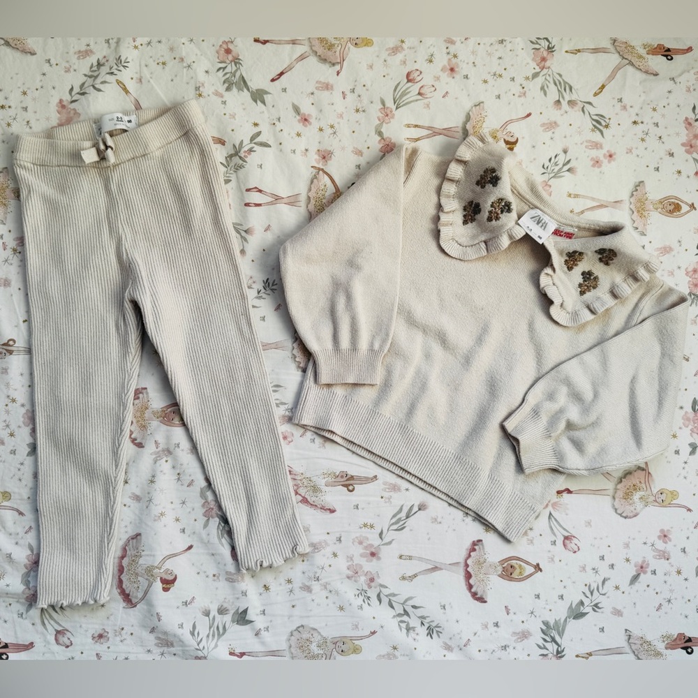 Zara Embroidered Knit Set Cream Girls 2-3 Years Cottagecore Minimalist